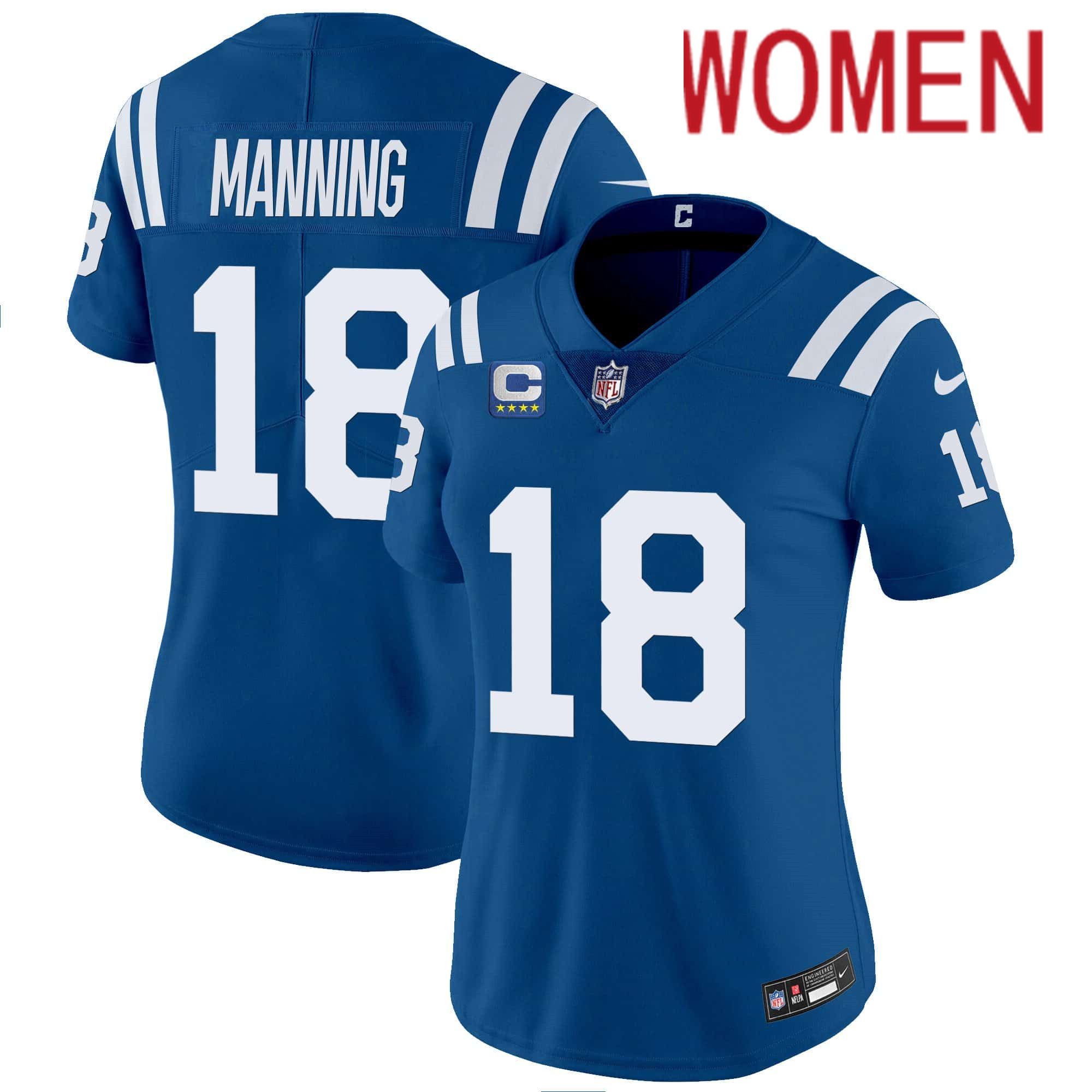Women Indianapolis Colts #18 Manning Blue 2024 Nike Vapor Limited NFL Jersey->women nfl jersey->Women Jersey